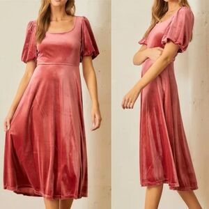 NWT Polagram Pink Velvet Midi Dress Small